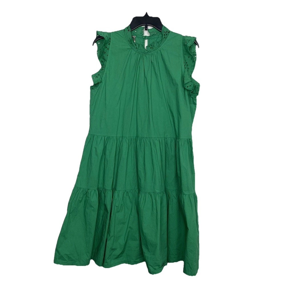 Saiph‎ Lab Green Tiered Babydoll Dress Eyelet Ruffle Sleeve Boho Lagenlook Sz XL